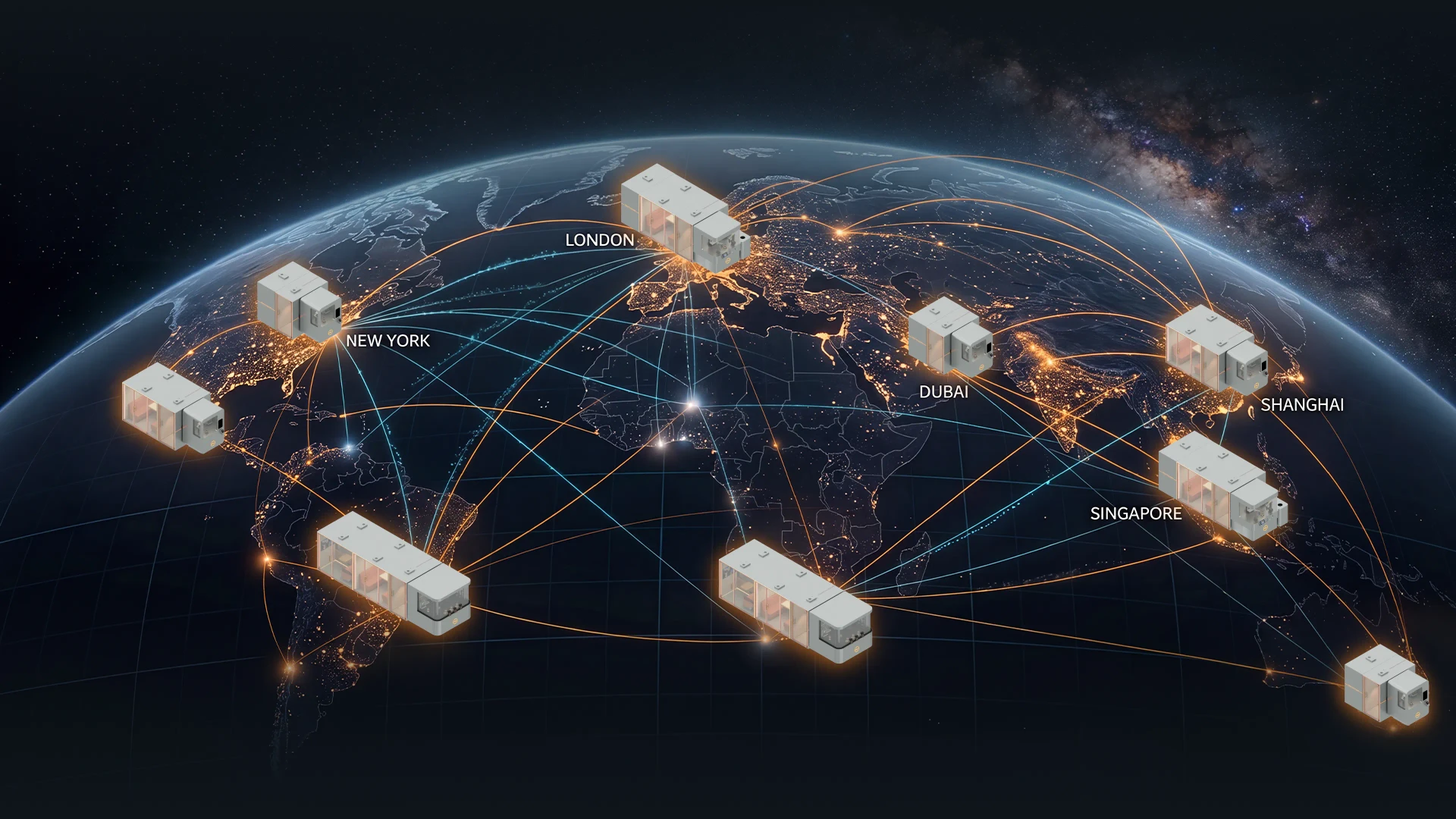 VEGA nodes connected across New York, London, Dubai, Shanghai and Singapore